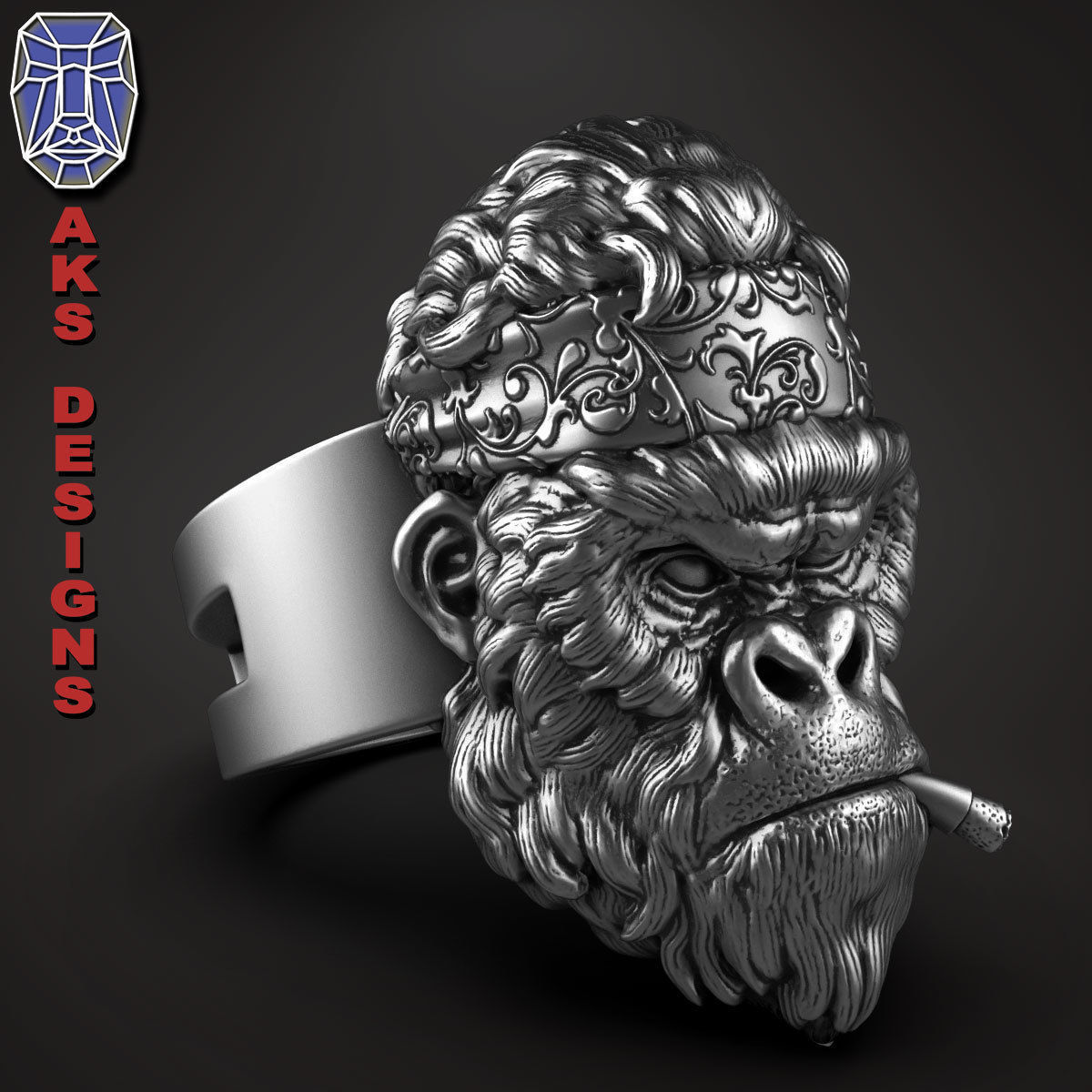 animal Ring jewelry Gangster gorilla version 1 3D print model_3