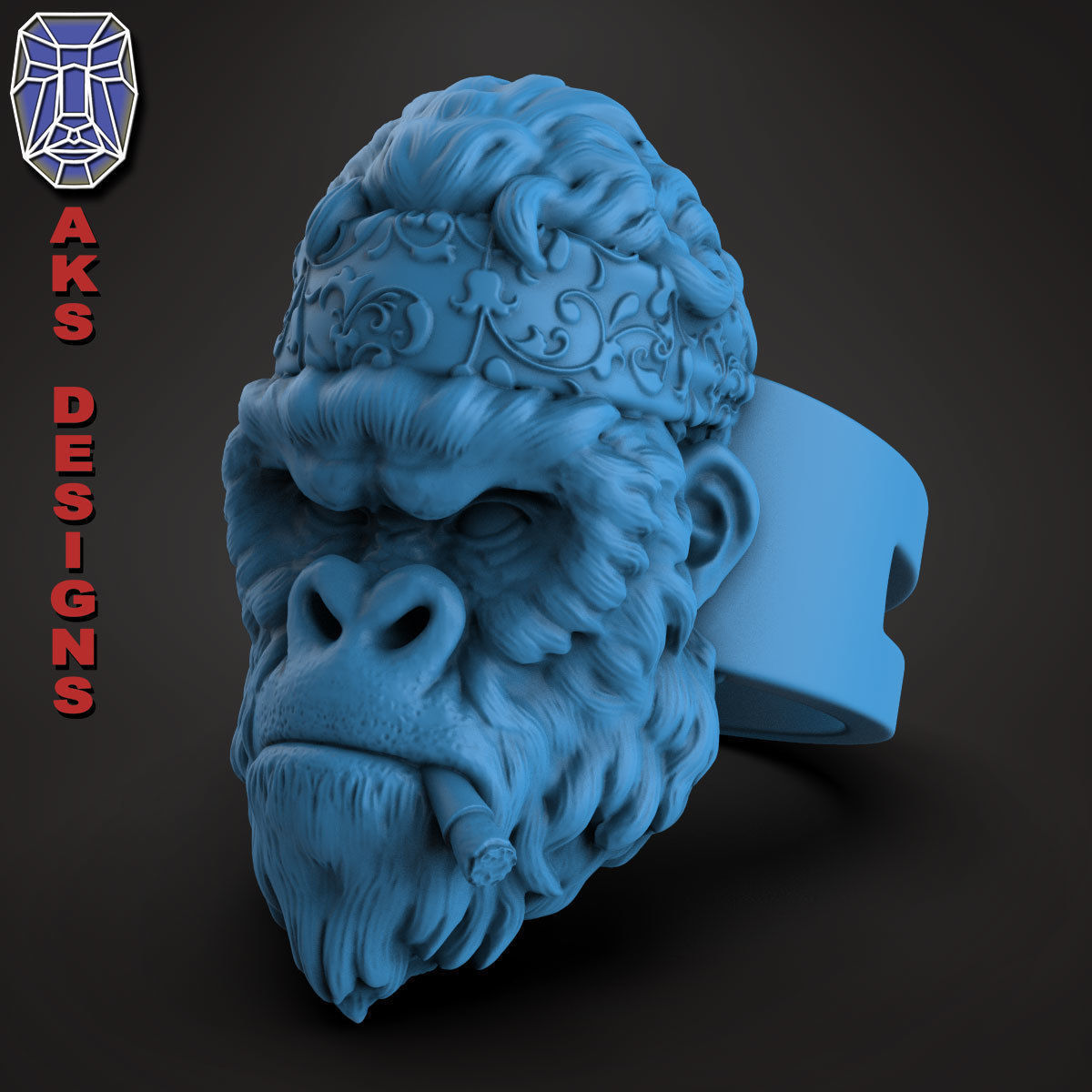 animal Ring jewelry Gangster gorilla version 1 3D print model_12