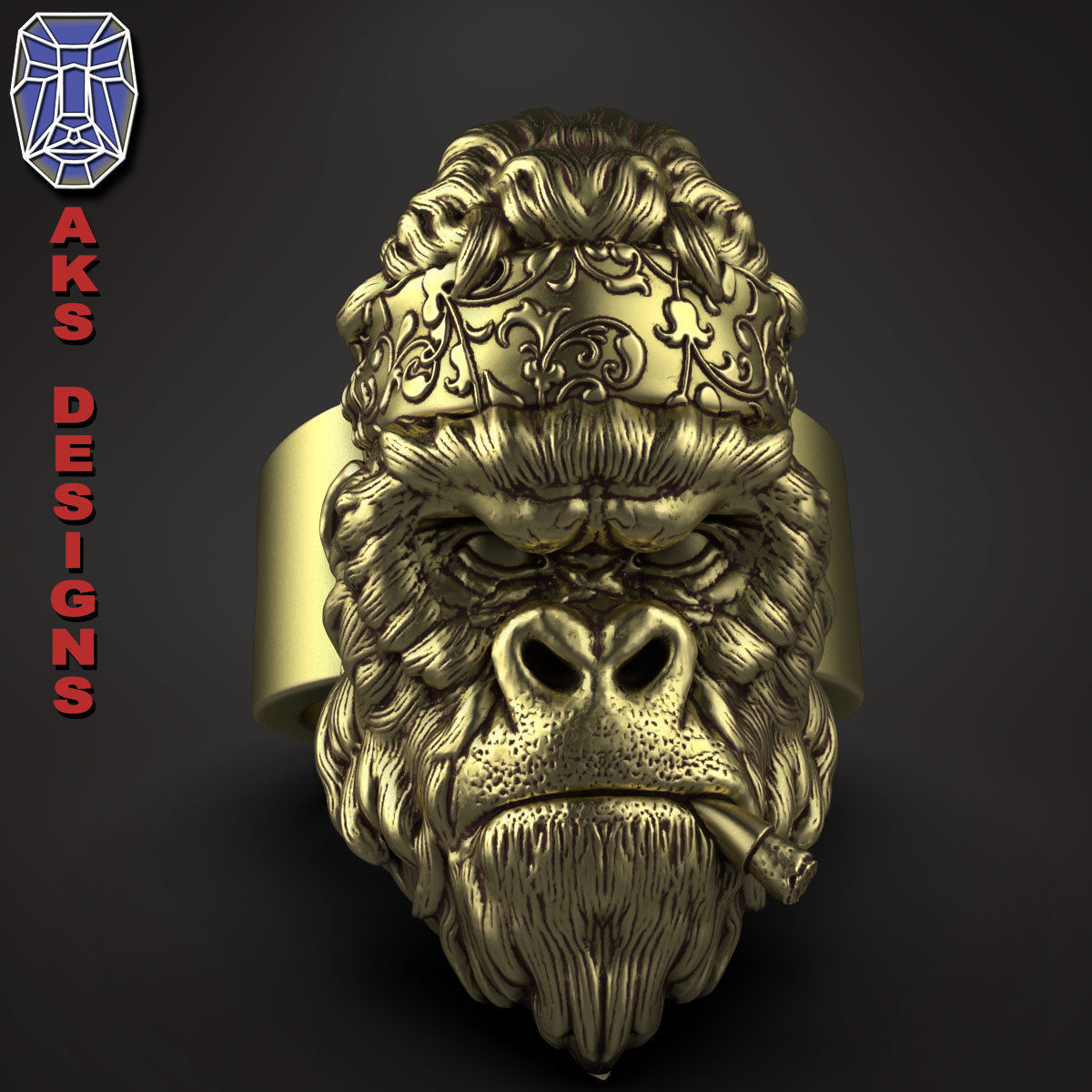 animal Ring jewelry Gangster gorilla version 1 3D print model_10