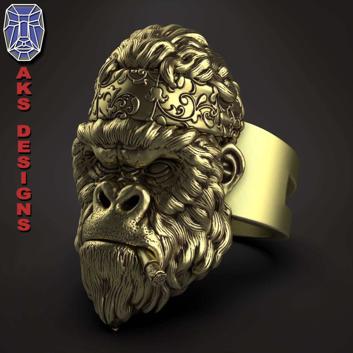 animal Ring jewelry Gangster gorilla version 1 3D print model_6