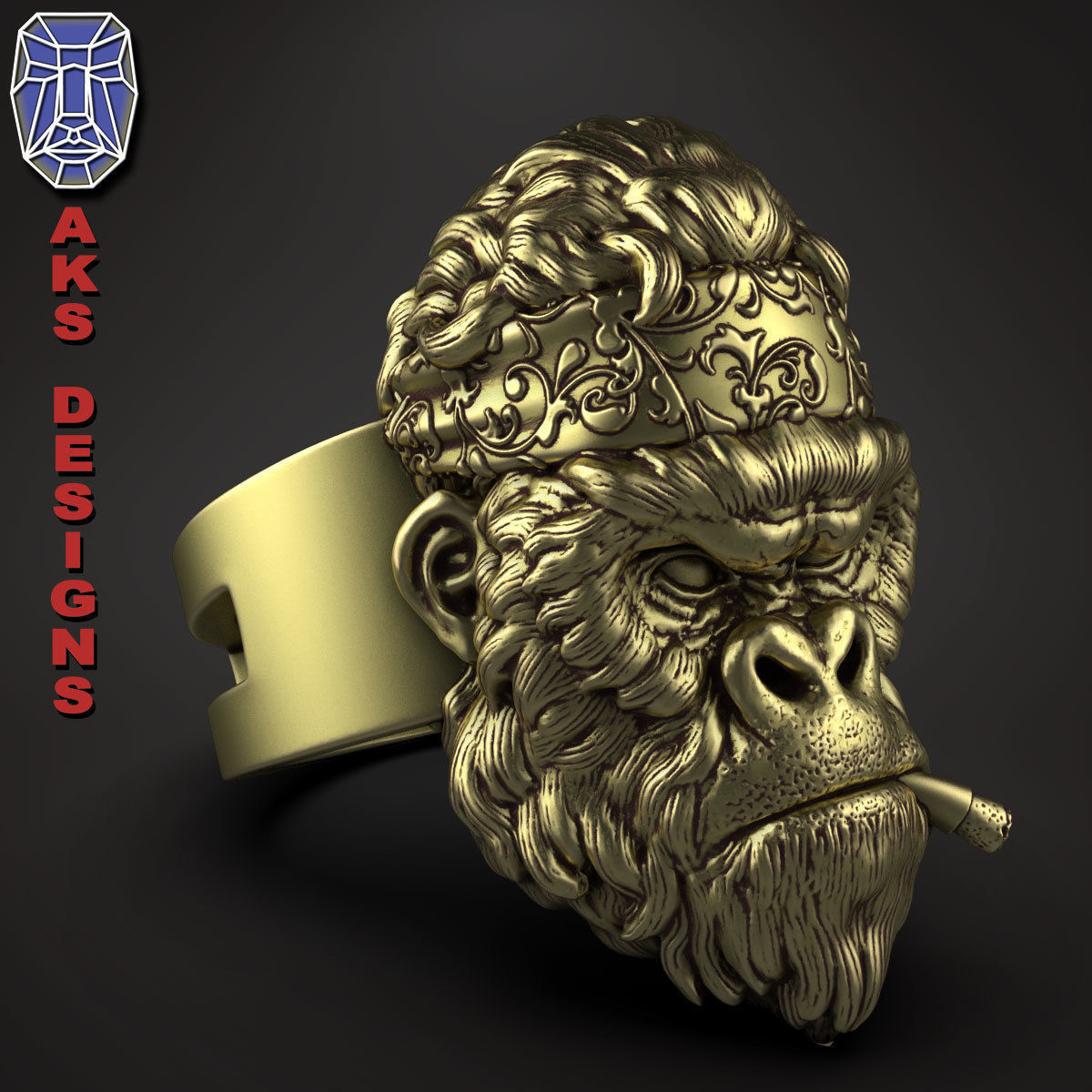 animal Ring jewelry Gangster gorilla version 1 3D print model_9