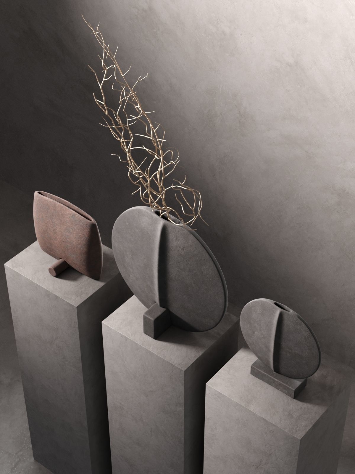 Guggenheim Vases with Branches 3D model_2