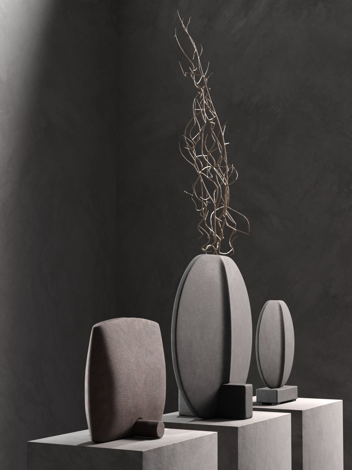 Guggenheim Vases with Branches 3D model_1