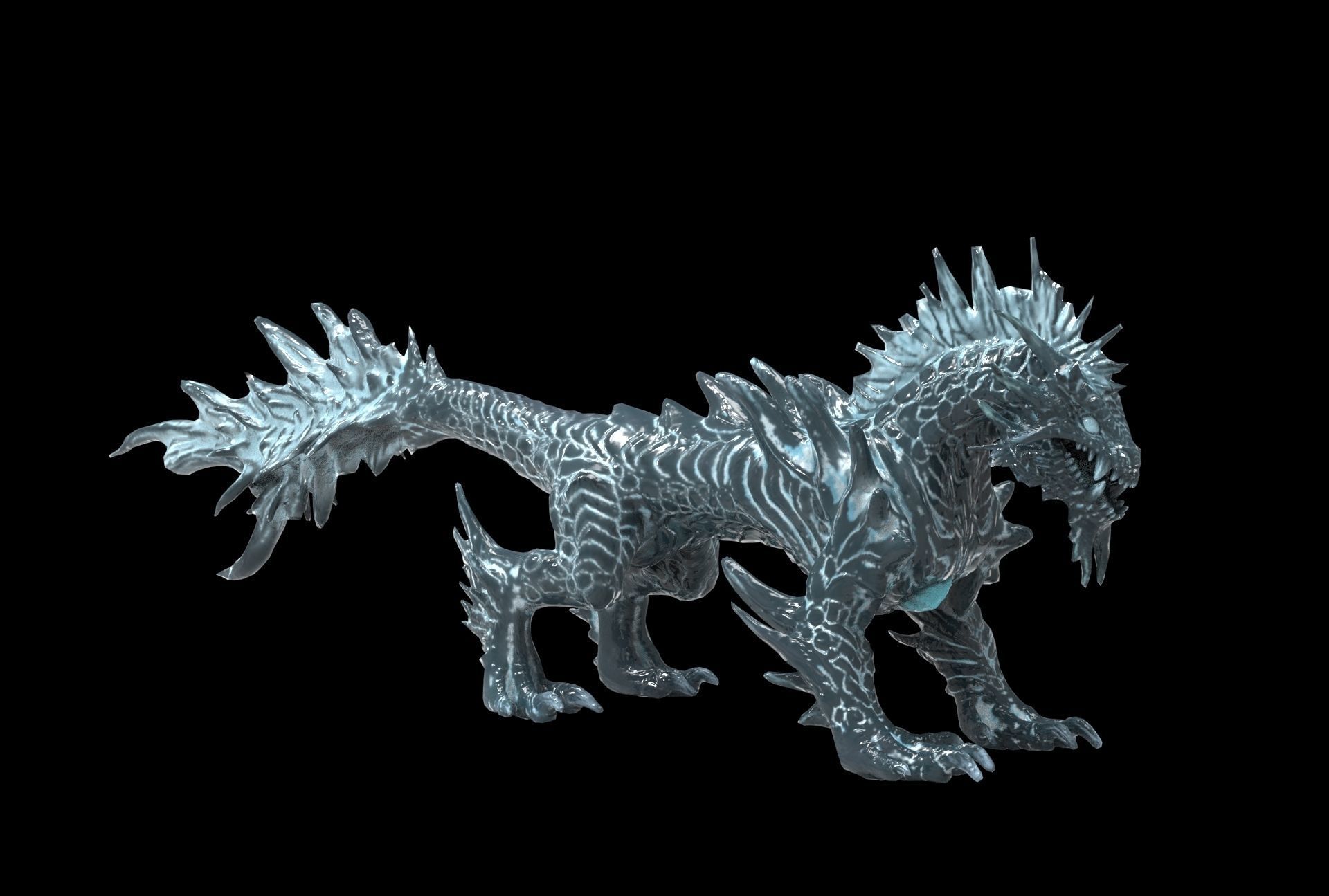 Ice dragon creature Deep dark blue 29k poly game ready Low-poly 3D model_5