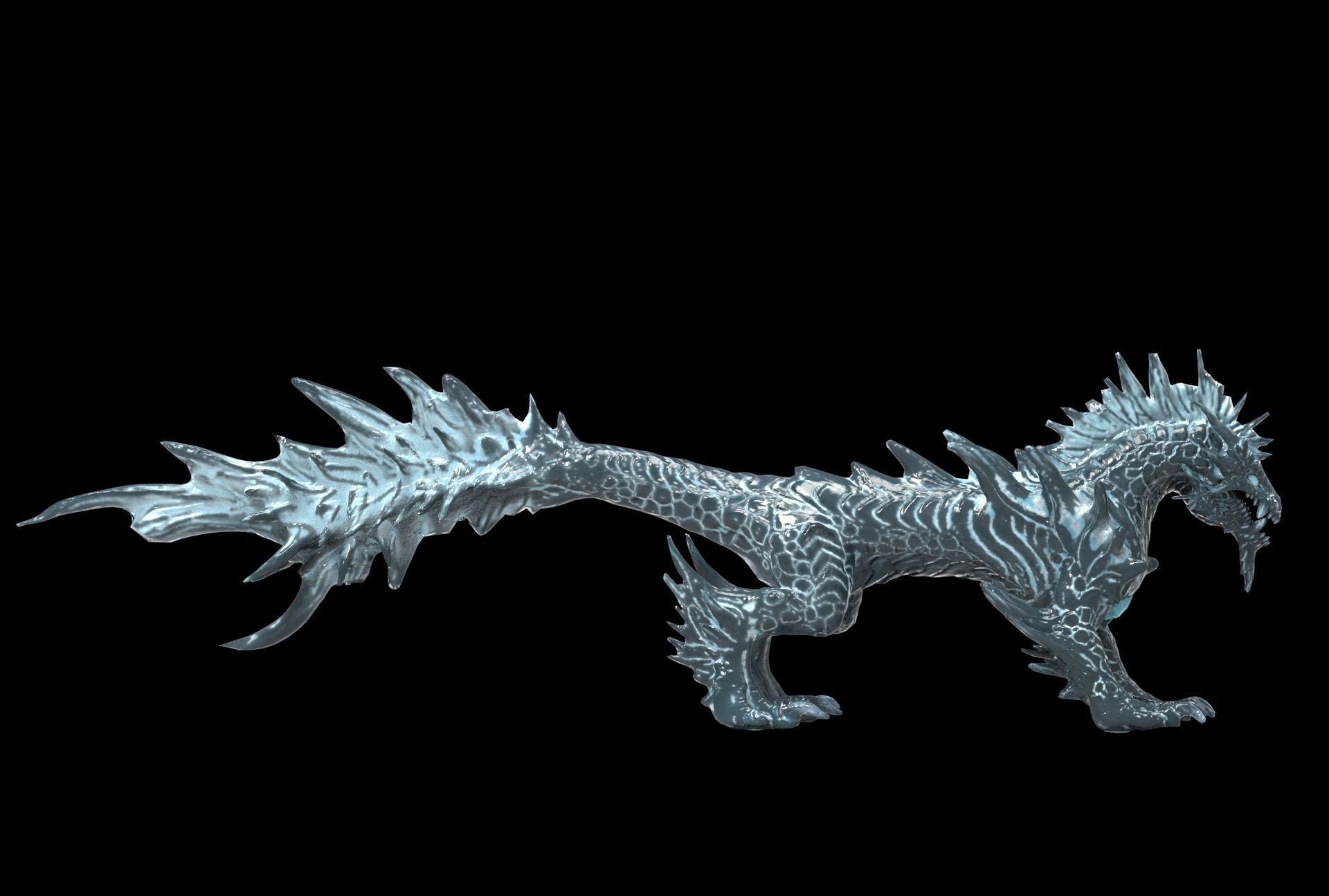 Ice dragon creature Deep dark blue 29k poly game ready Low-poly 3D model_1