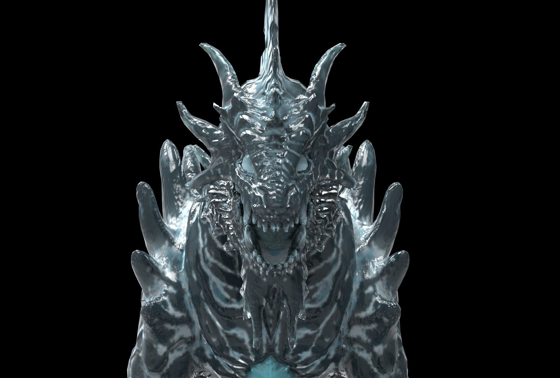 Ice dragon creature Deep dark blue 29k poly game ready Low-poly 3D model_2