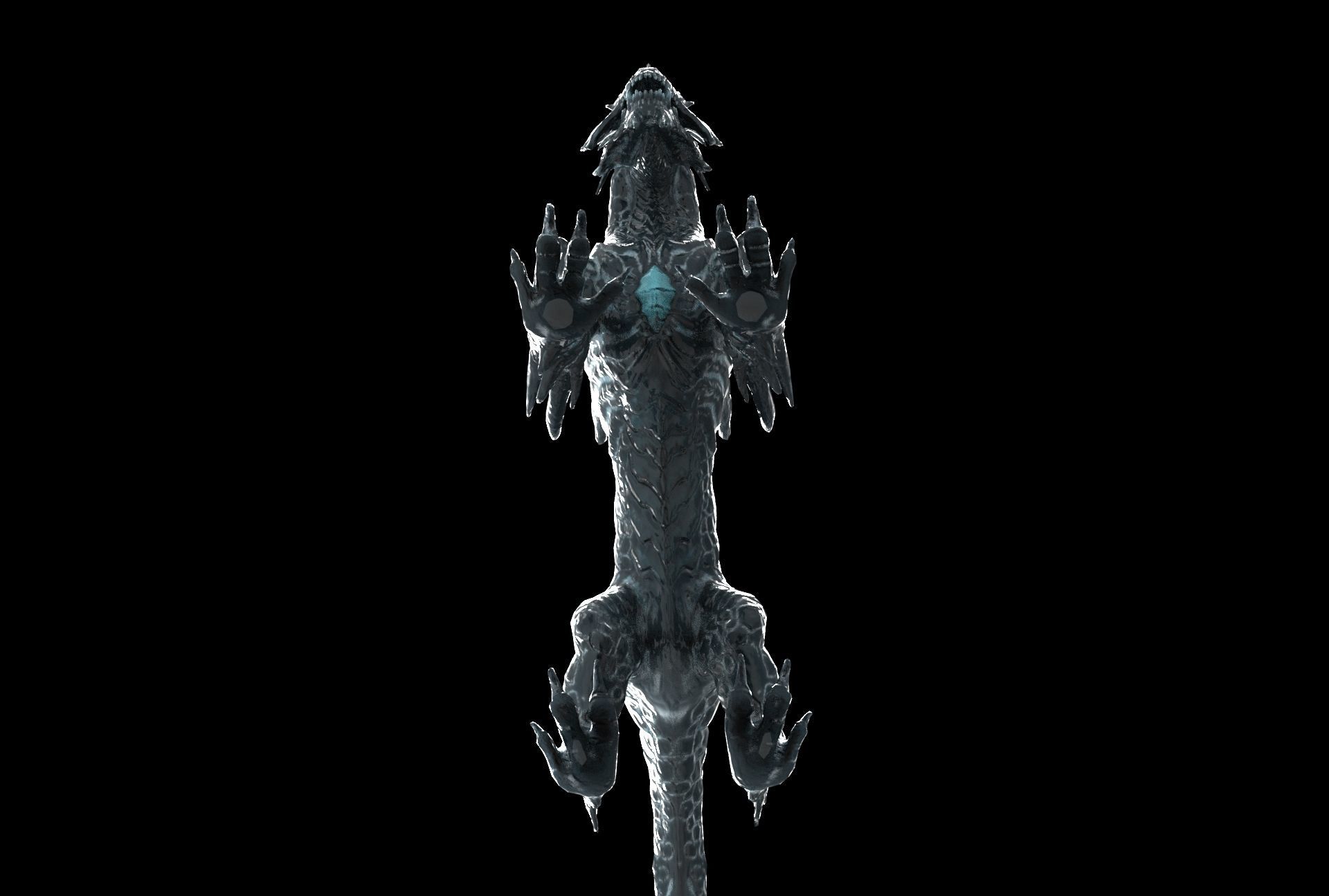 Ice dragon creature Deep dark blue 29k poly game ready Low-poly 3D model_3