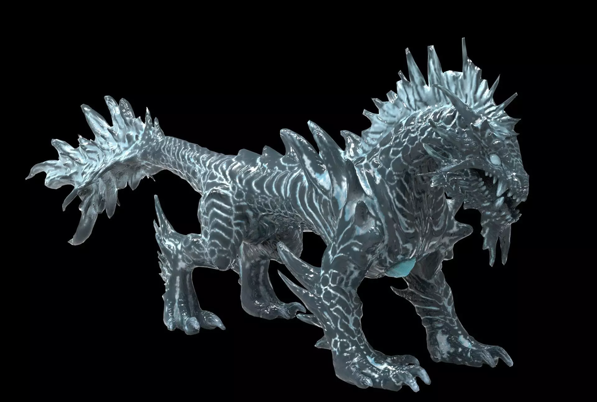 Ice dragon creature Deep dark blue 29k poly game ready Low-poly 3D model_0