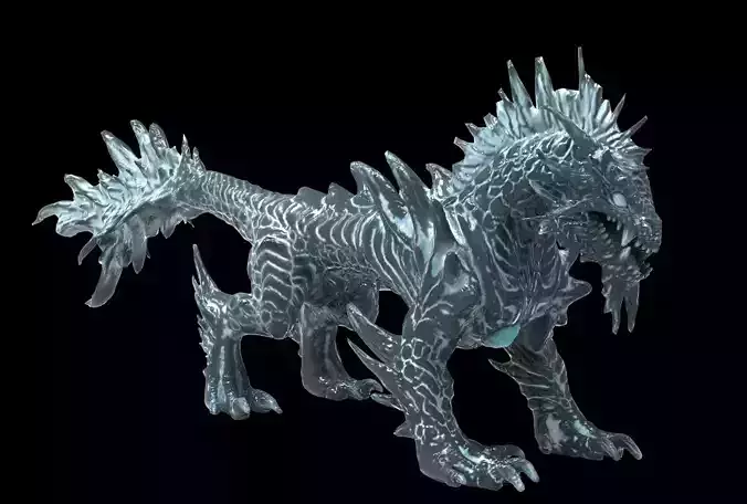 Ice dragon creature Deep dark blue 29k poly game ready