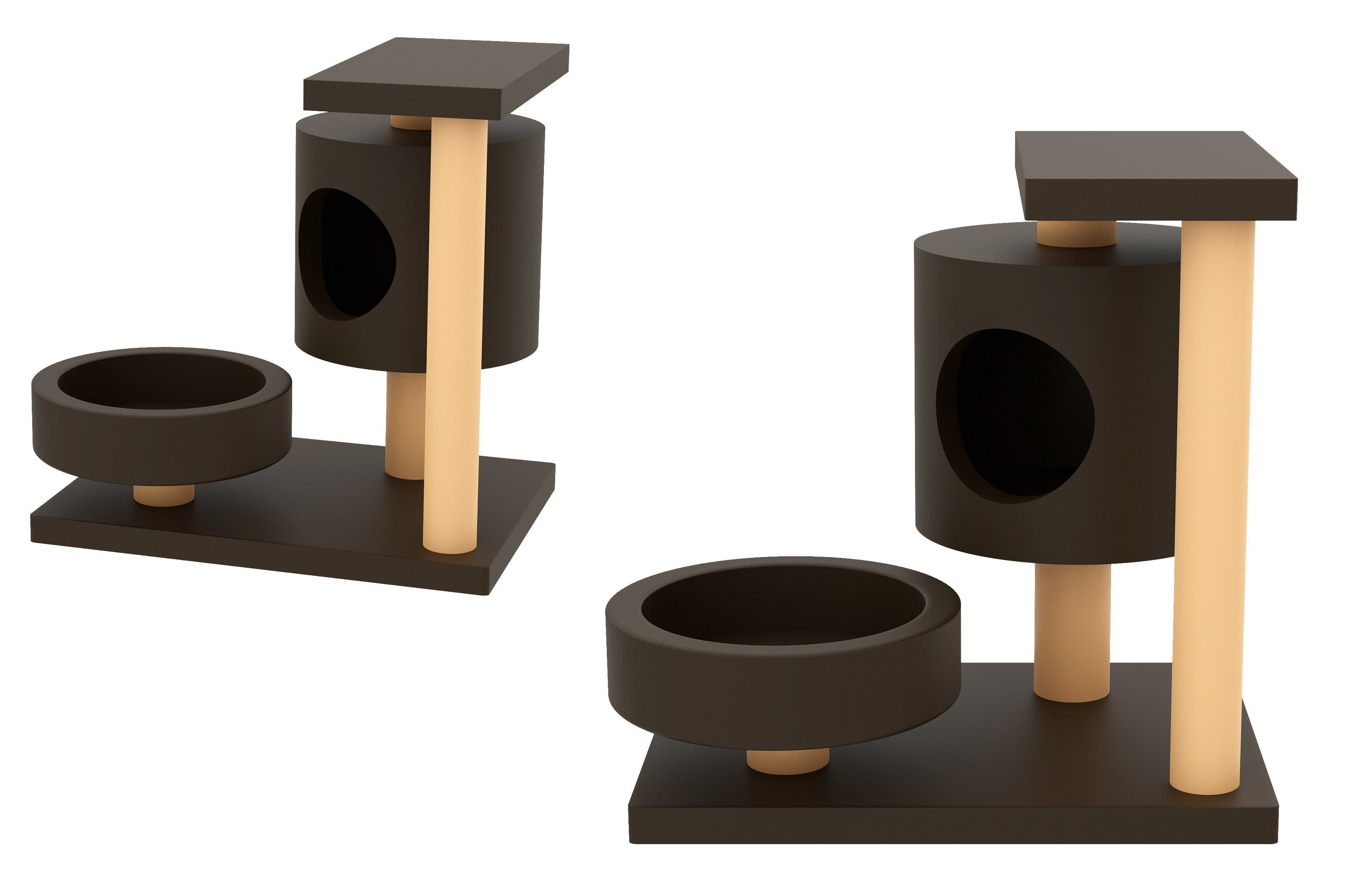 Set of Cat Furniture Tree House Cat Playhouse Condo Cat toy 3D print model_4