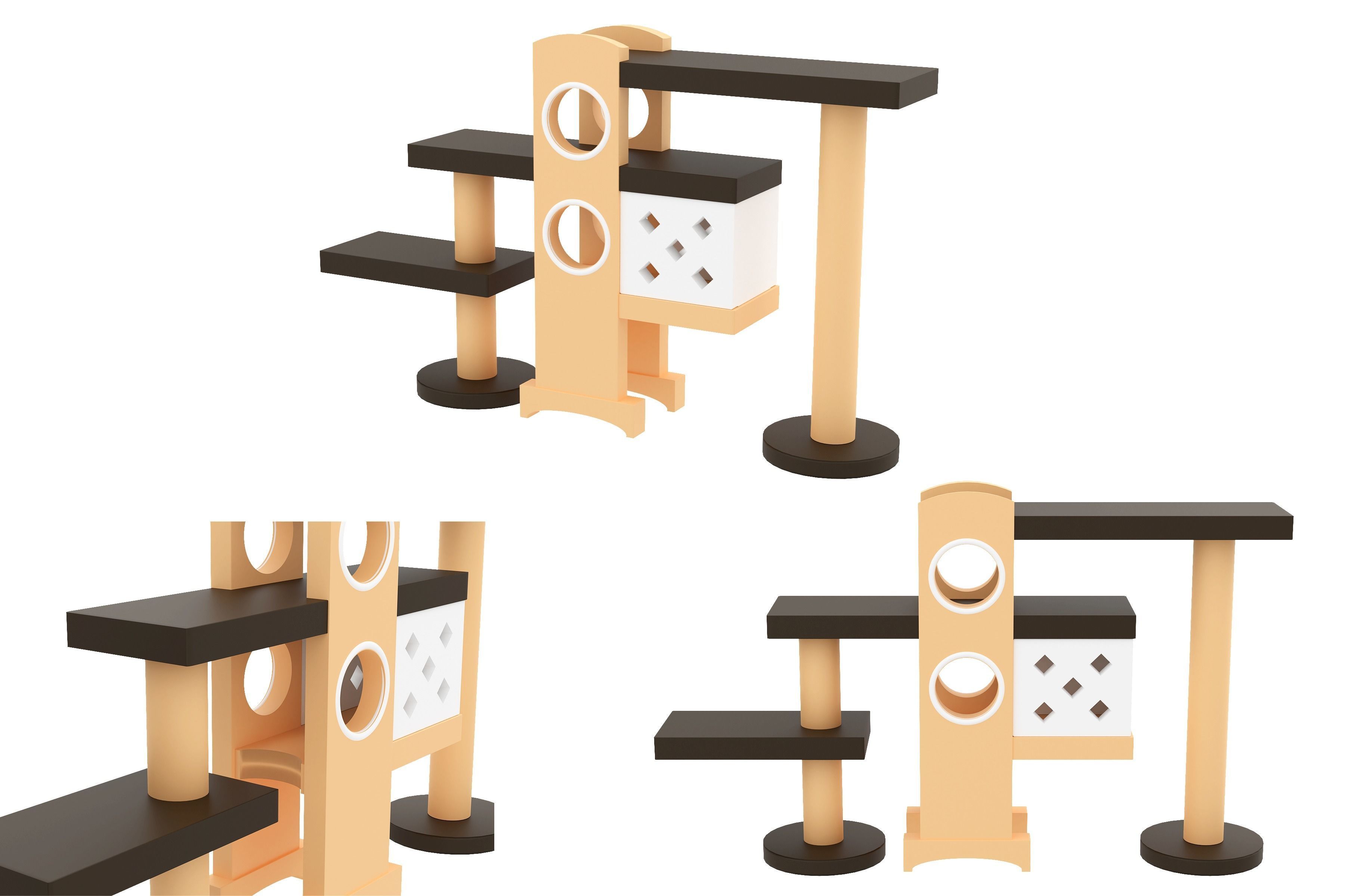 Set of Cat Furniture Tree House Cat Playhouse Condo Cat toy 3D print model_2