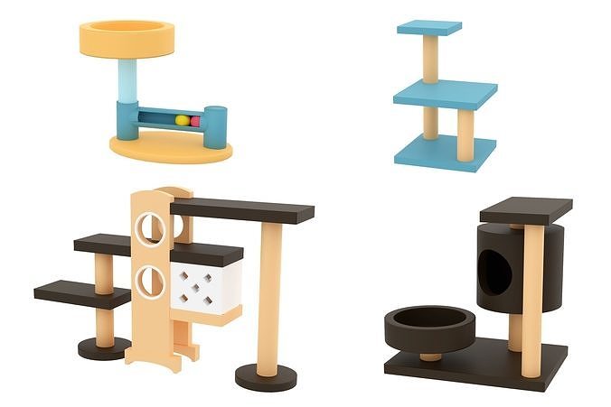 Set of Cat Furniture Tree House Cat Playhouse Condo Cat toy 3D print model