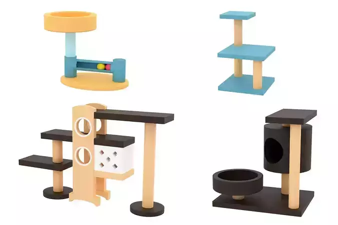 Set of Cat Furniture Tree House Cat Playhouse Condo Cat toy 3D print model