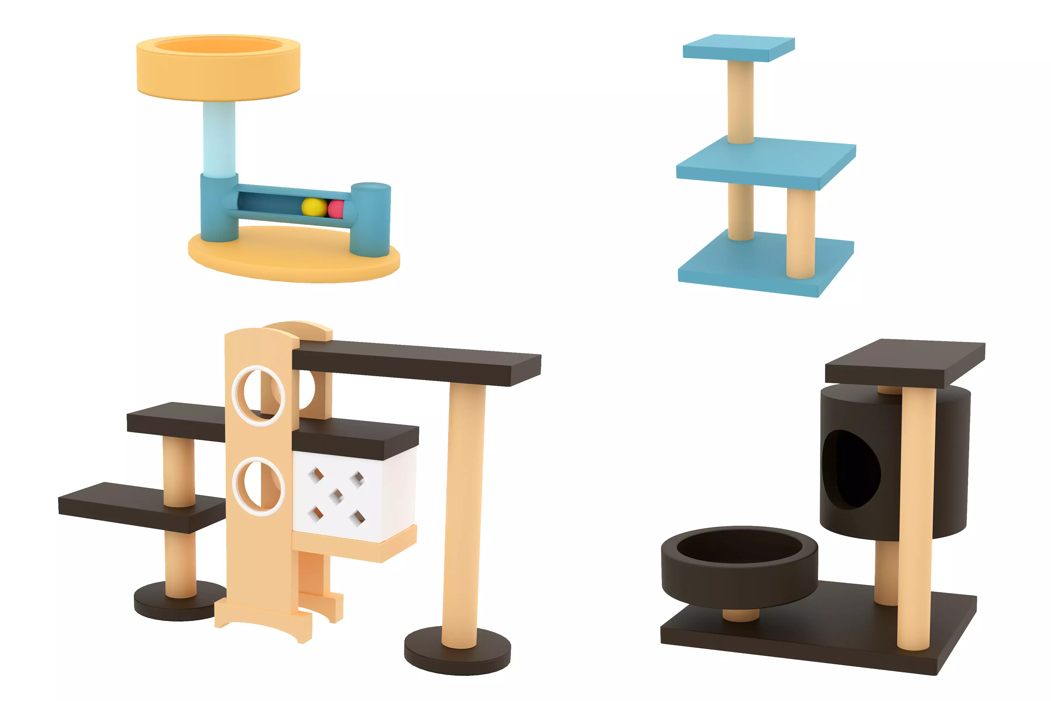 Set of Cat Furniture Tree House Cat Playhouse Condo Cat toy 3D print model_0