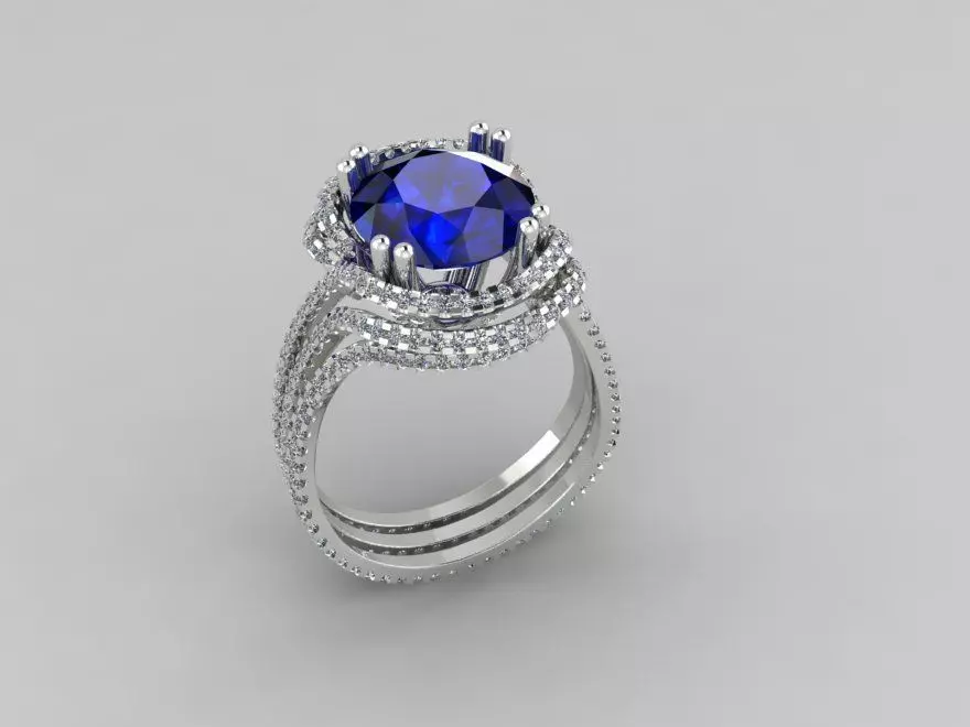 rings sapphire and diamond engagement ring 3D print model_0