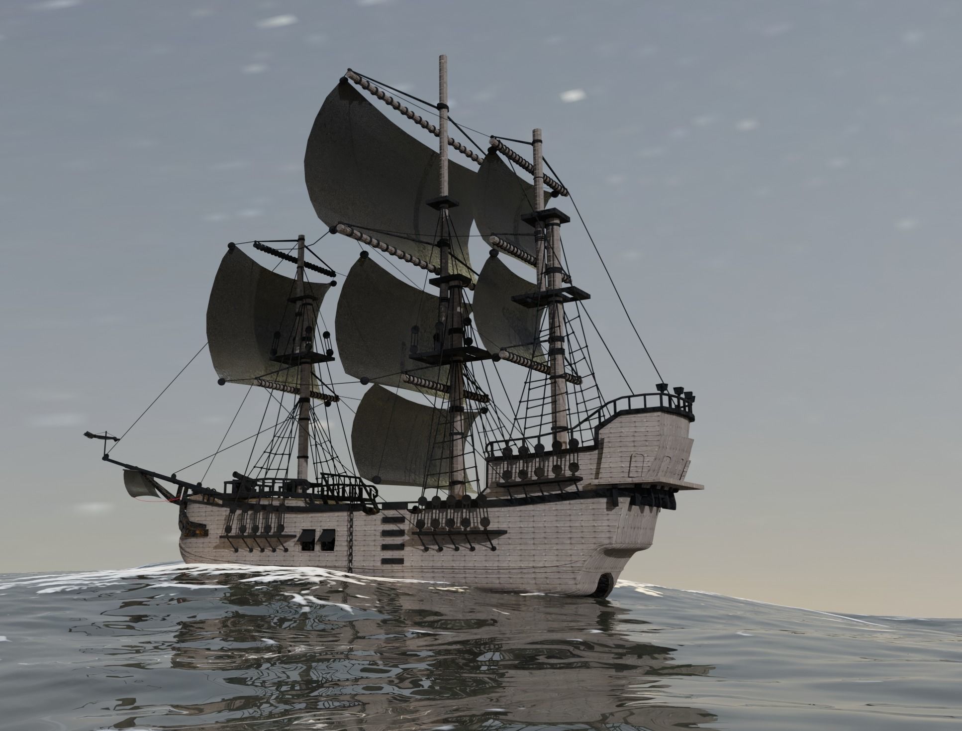 Old Ship Low-poly 3D model_1