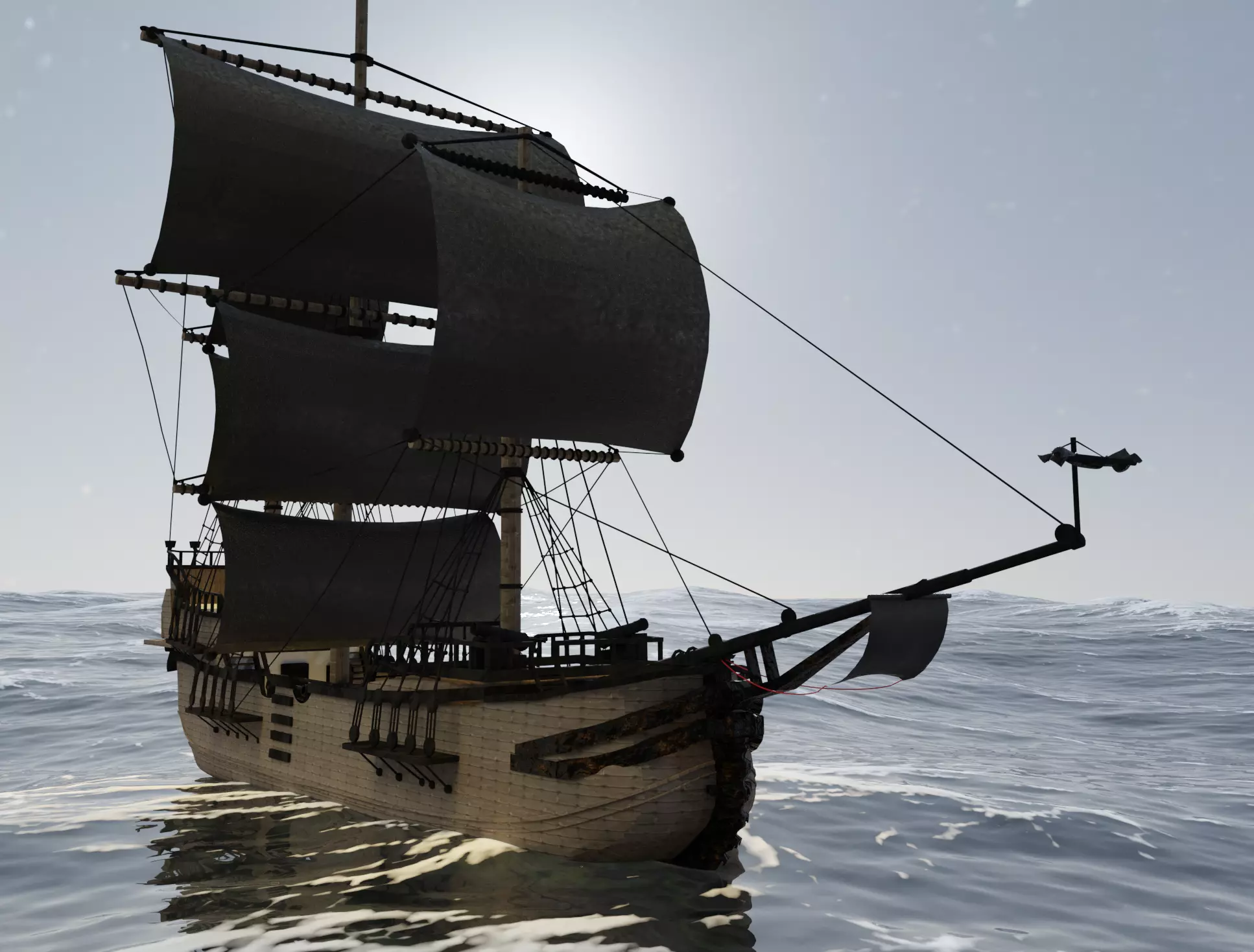 Old Ship Low-poly 3D model_0