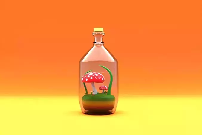 Mushroom 3d bottle art Low-poly 3D model