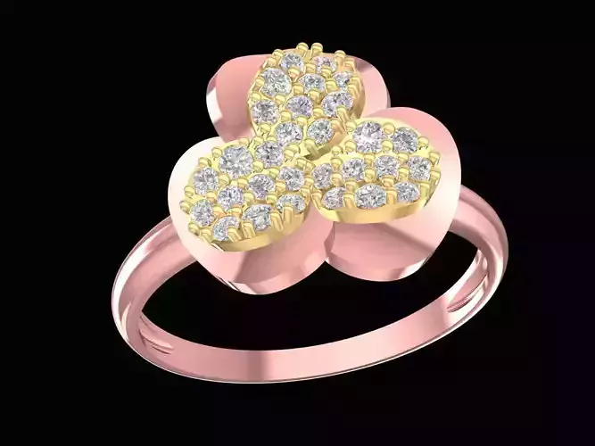 Elegant Triple Petal Diamond Flower Ring for Women 3172 3D print model