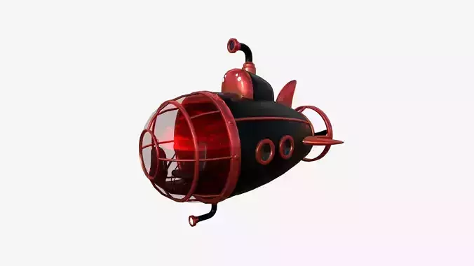 Submarine Cartoon A09 Black Red - Sub Watercraft Vehicle Low-poly 3D model