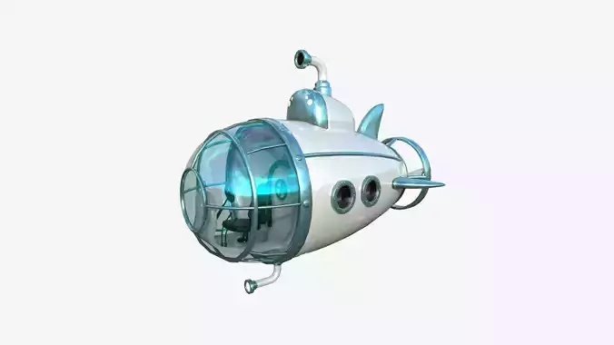 Submarine Cartoon A10 White Blue - Sub Watercraft Vehicle Low-poly 3D model