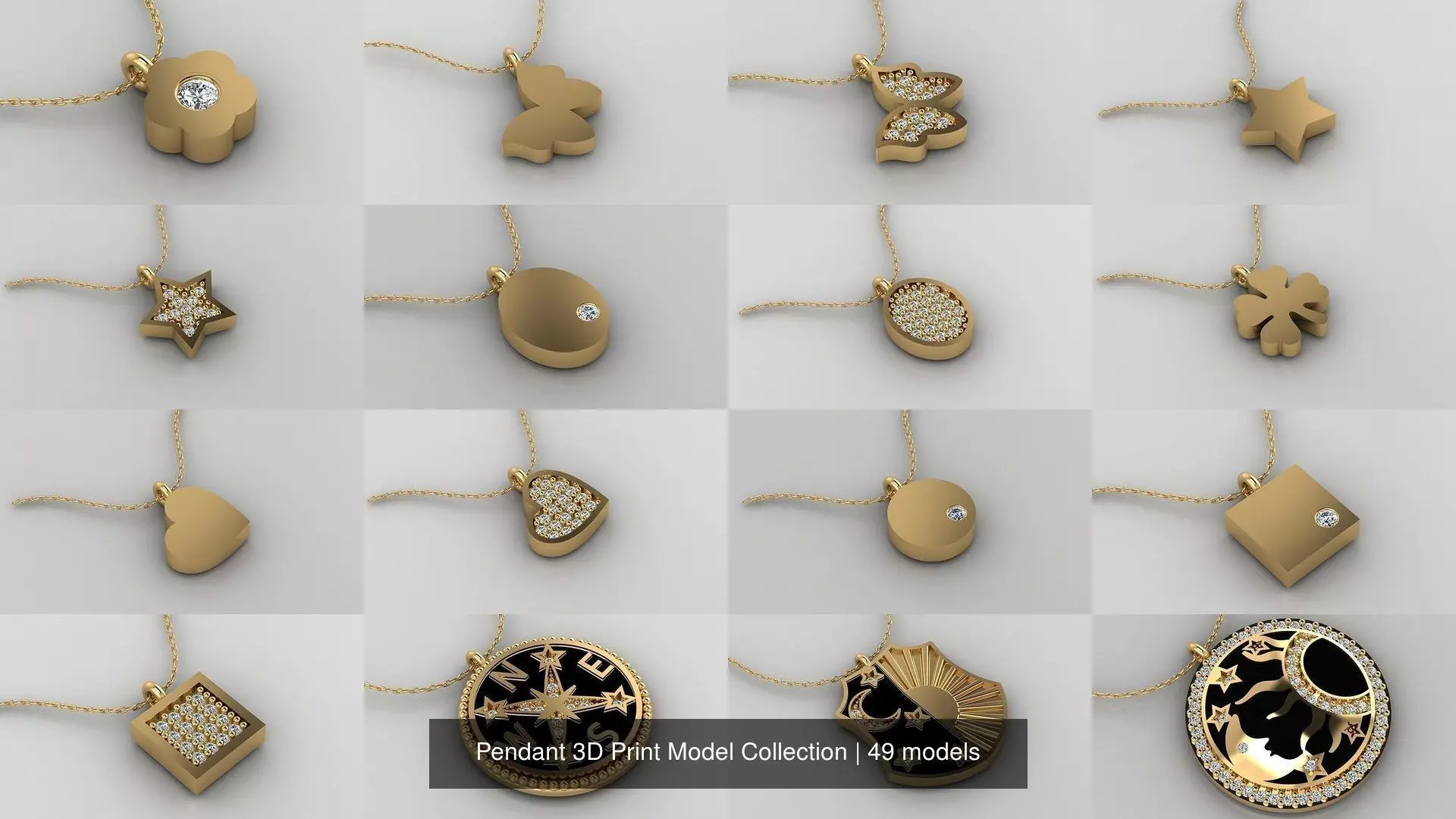 Pendant 3D Print Model Collection with moon and stars _0