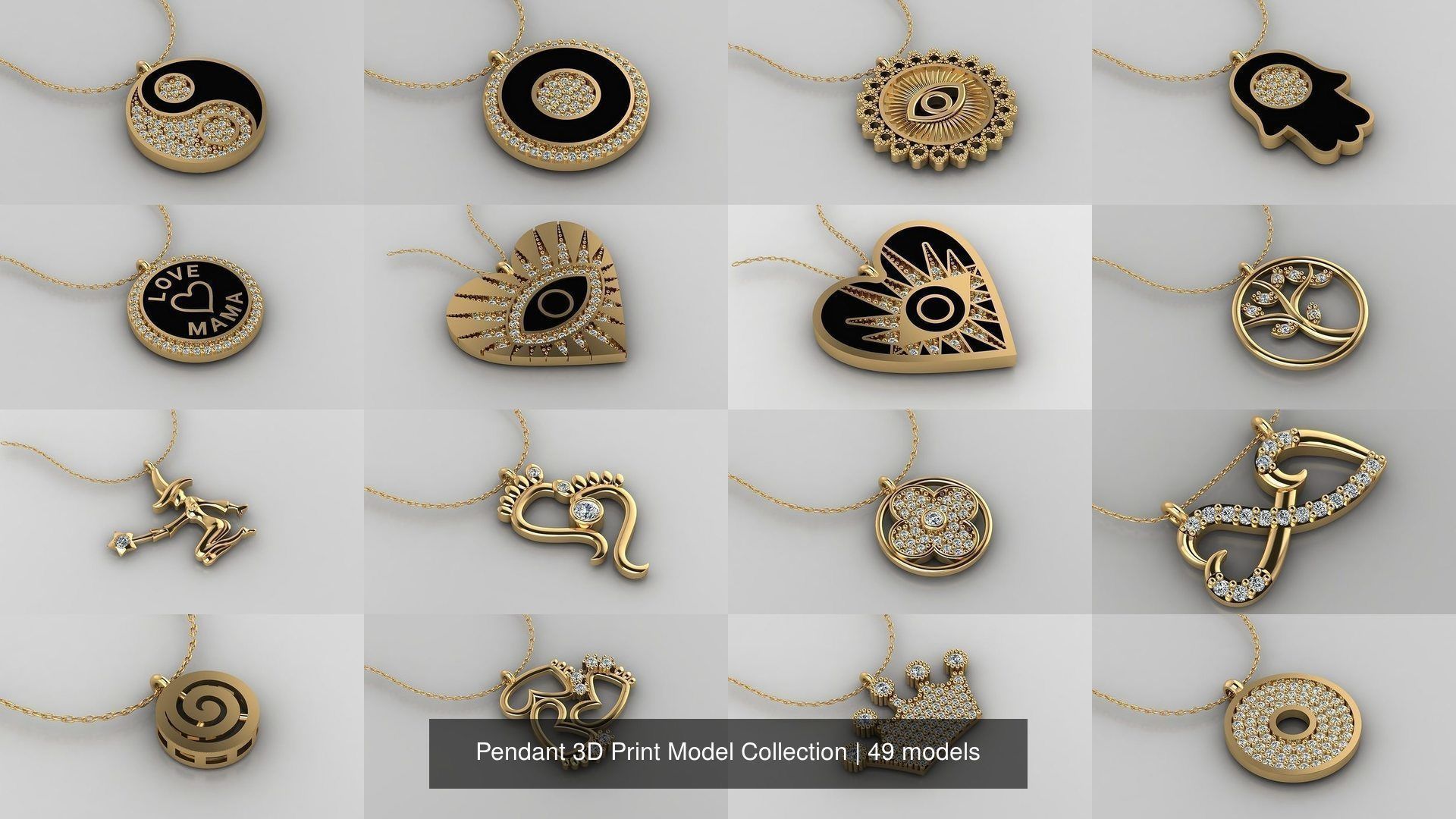 Pendant 3D Print Model Collection with moon and stars _2