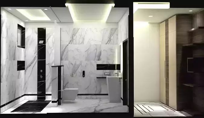 WASHROOM 1 bathroom with marble floors and walls