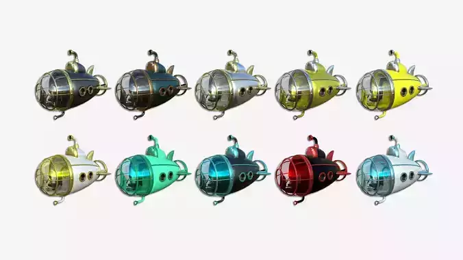 10 Submarines Cartoon A - Sub Watercraft Vehicle 3D Model Collection