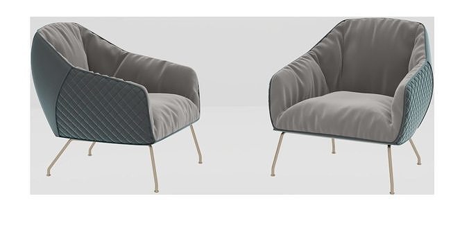 Chair two chairs with fabric and metal legs Low-poly 3D model