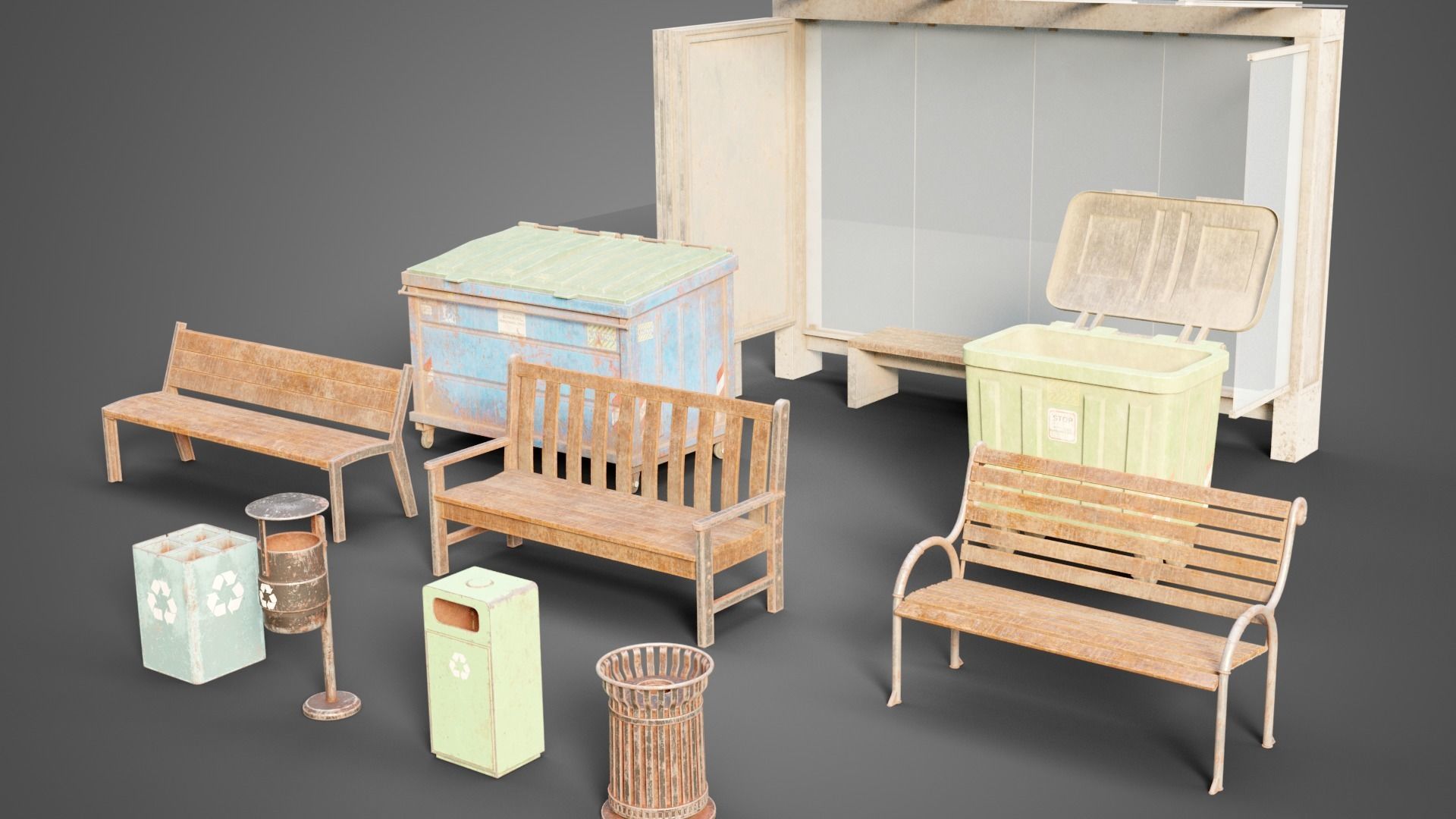 Street prop collection Low-poly 3D model_1