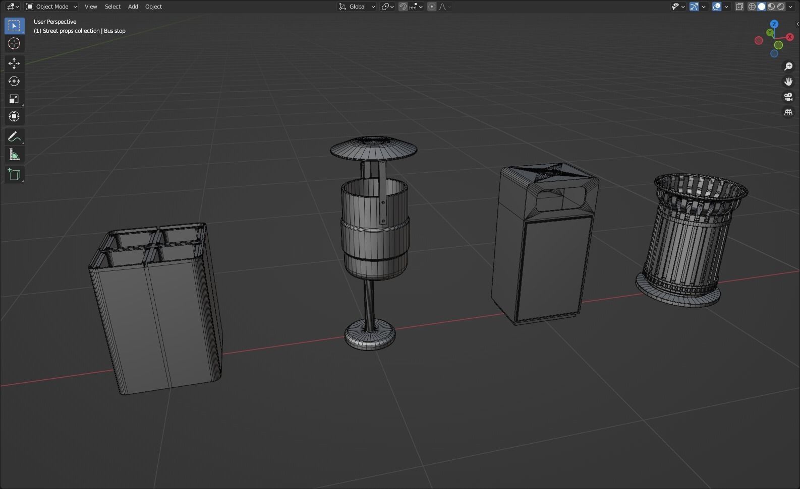 Street prop collection Low-poly 3D model_8
