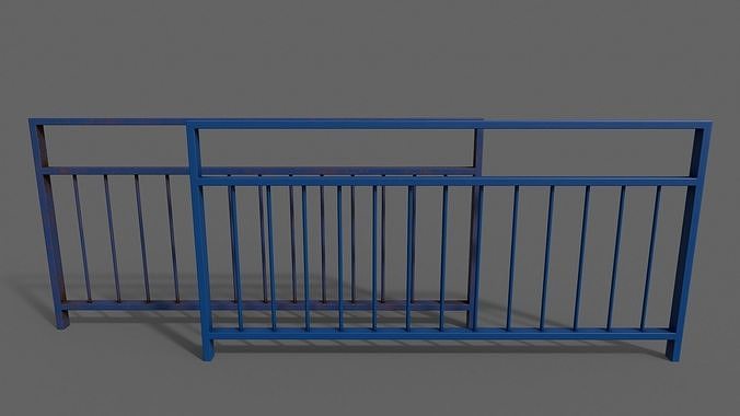 PBR Pedestrian Guard Rail Blue V3 Low-poly 3D model