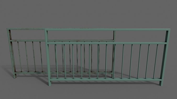 PBR Pedestrian Guard Rail Green V3 Low-poly 3D model