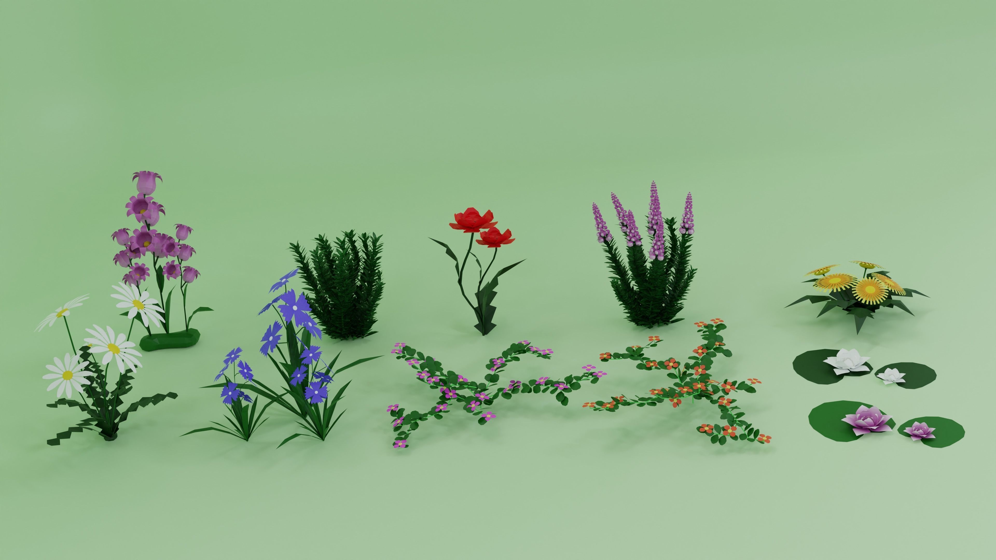 10 low poly Flowers Plant Low-poly 3D model_3