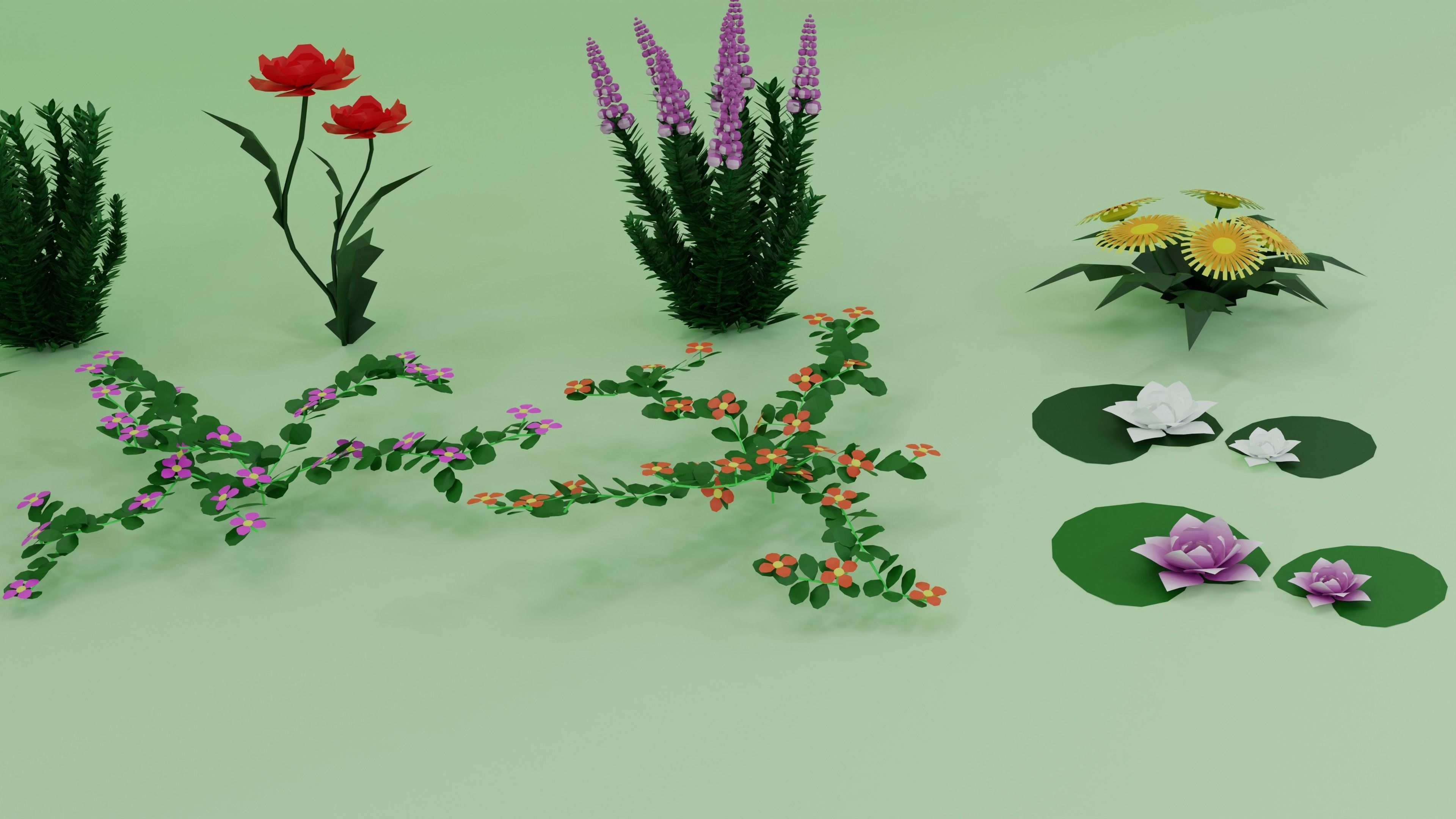 10 low poly Flowers Plant Low-poly 3D model_4