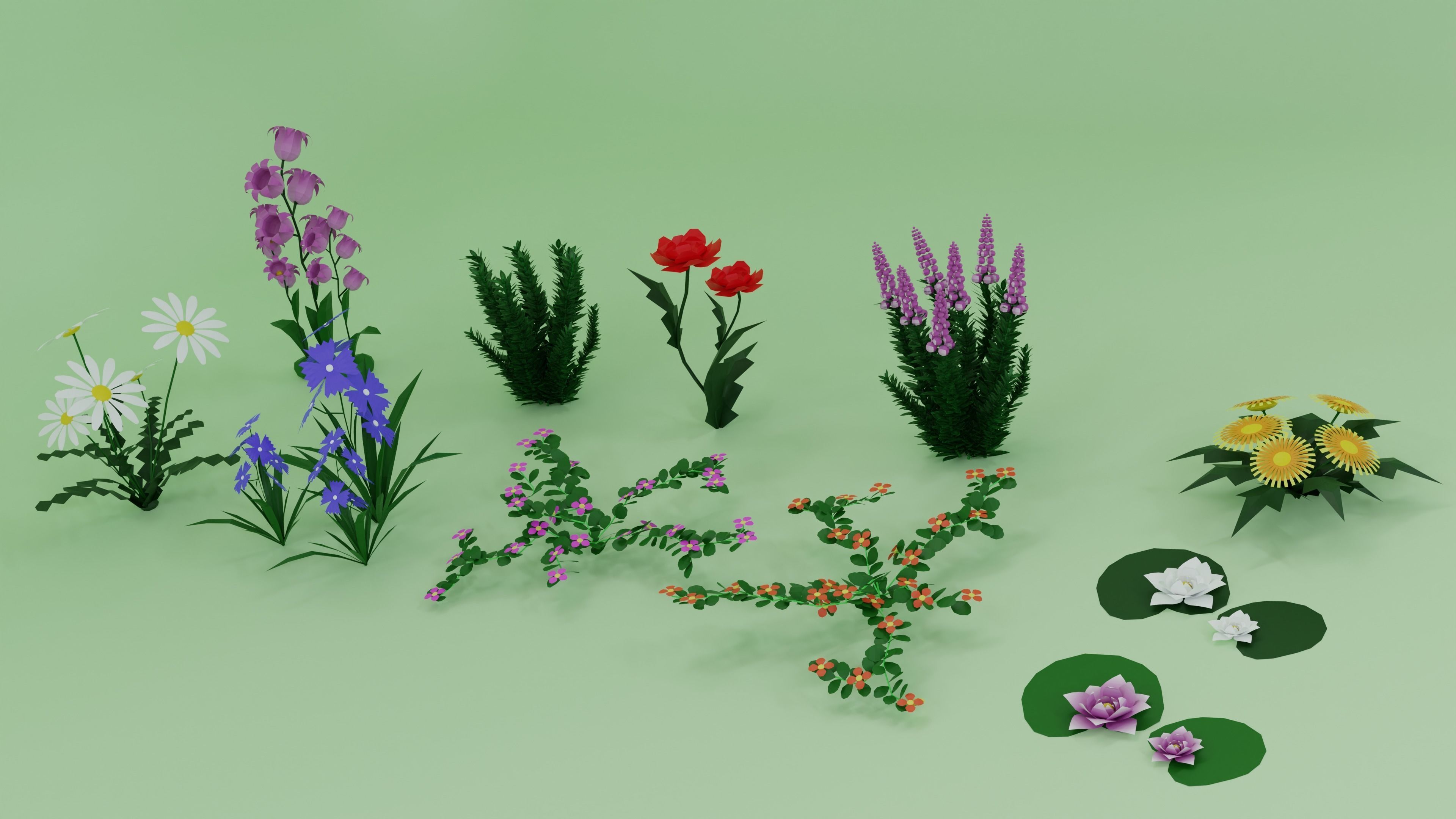 10 low poly Flowers Plant Low-poly 3D model_5