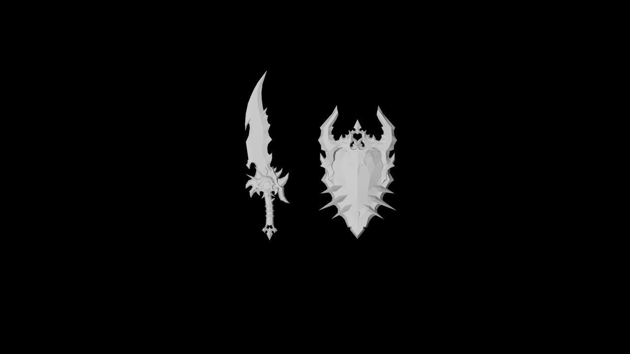 Corrupted Holy Sword and Shield Low-poly 3D model_4