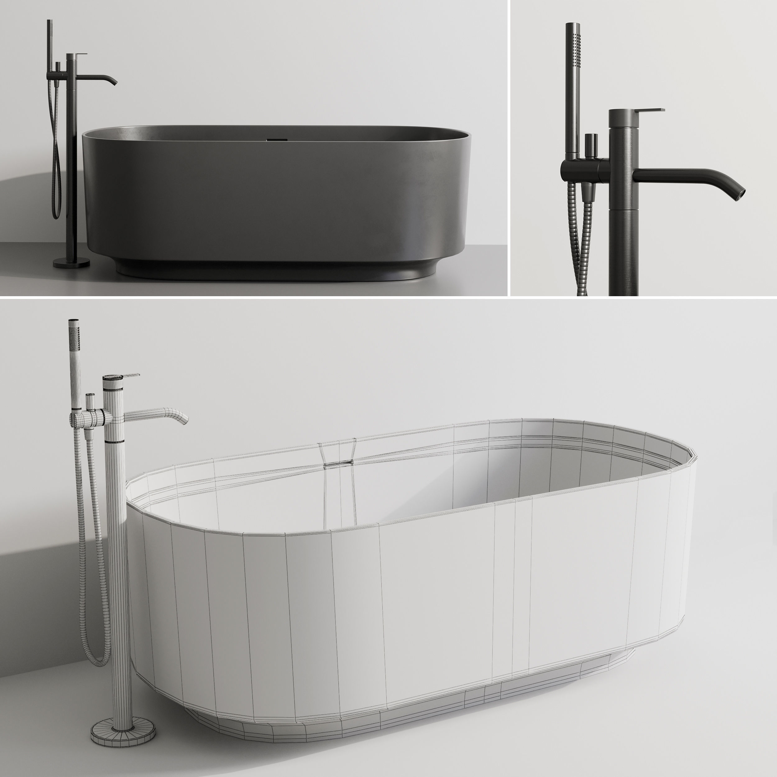 Inbani Arc Bathtub by Inbani Faucet set Low-poly 3D model_4