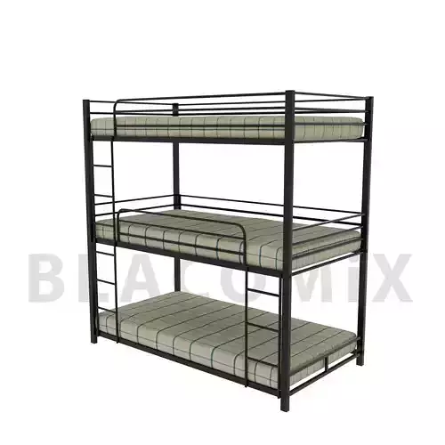 Twin Metal Low Bunk Bed 3d model