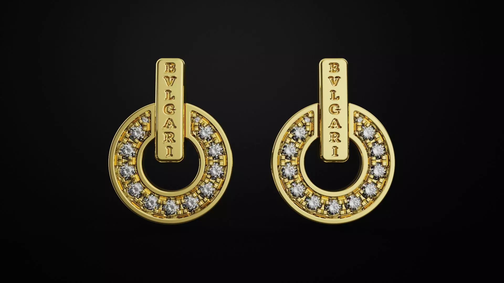 earrings pair of gold with diamonds 3D print model_0