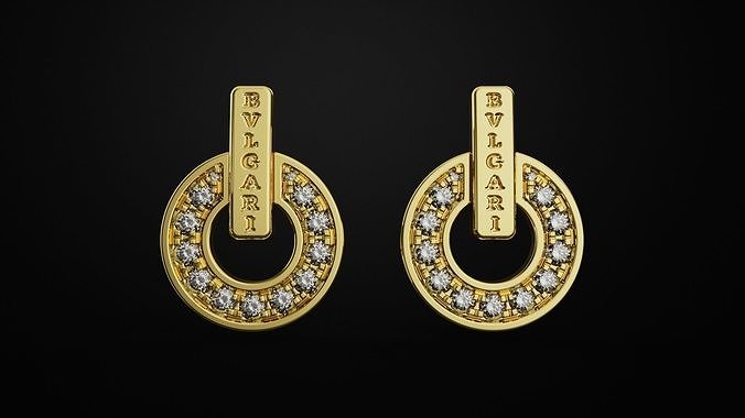 earrings pair of gold with diamonds 3D print model