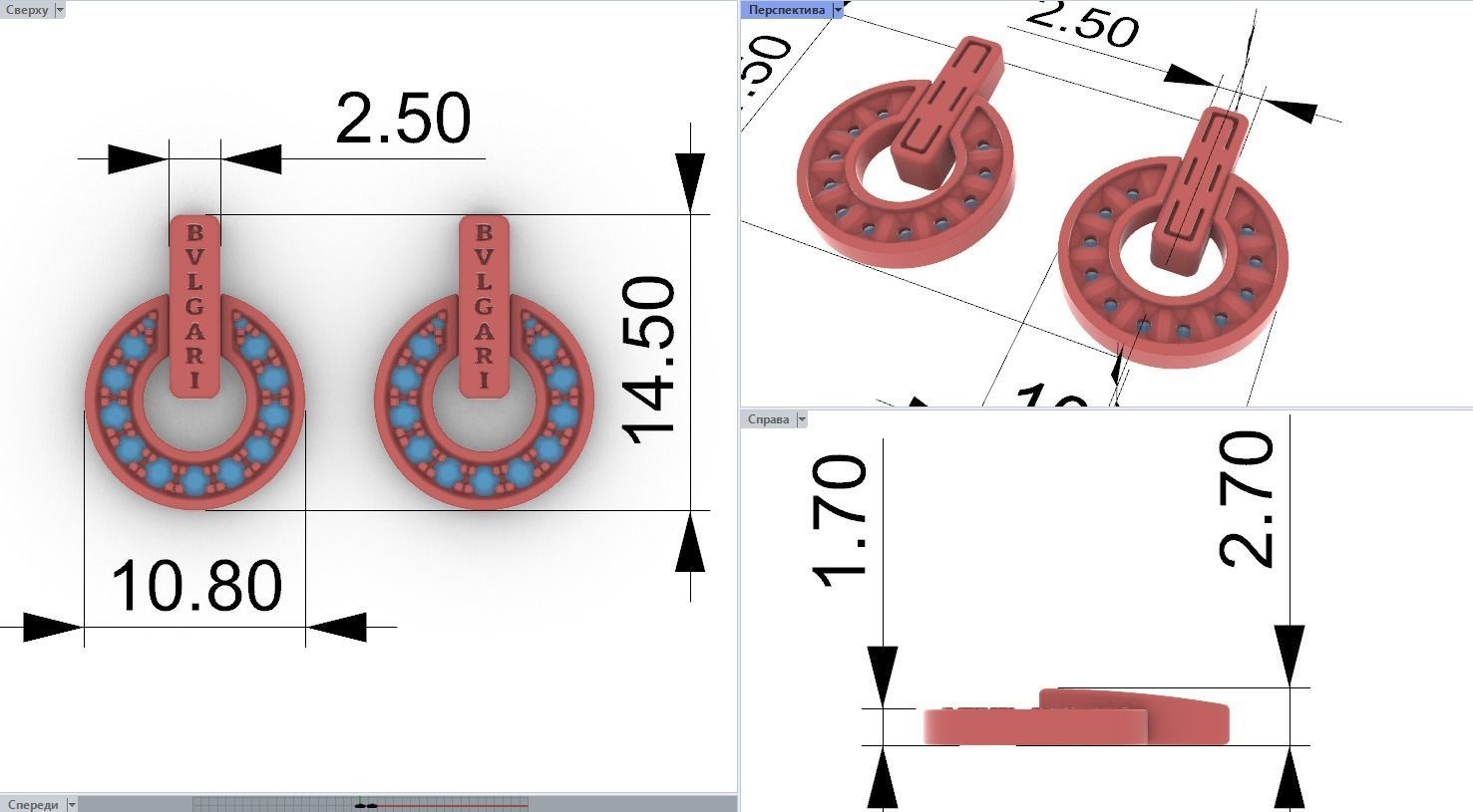 earrings pair of gold with diamonds 3D print model_5