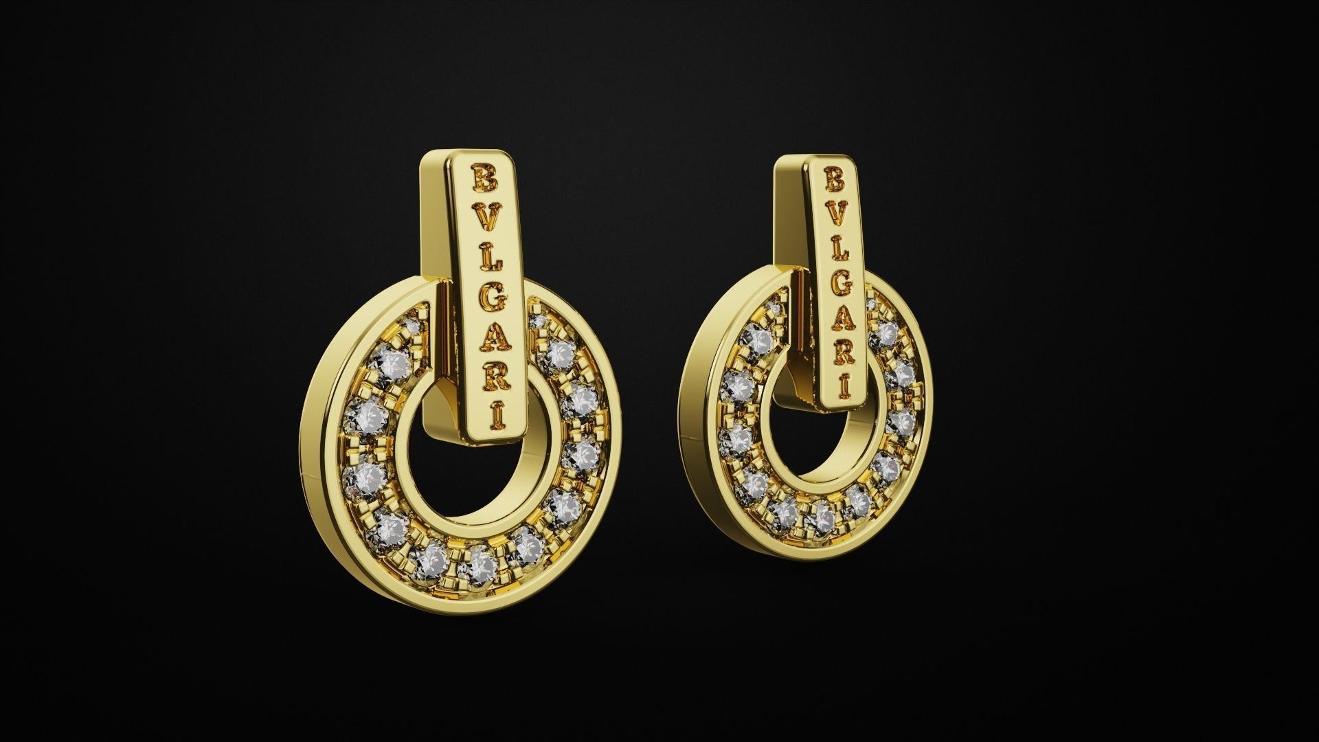 earrings pair of gold with diamonds 3D print model_1