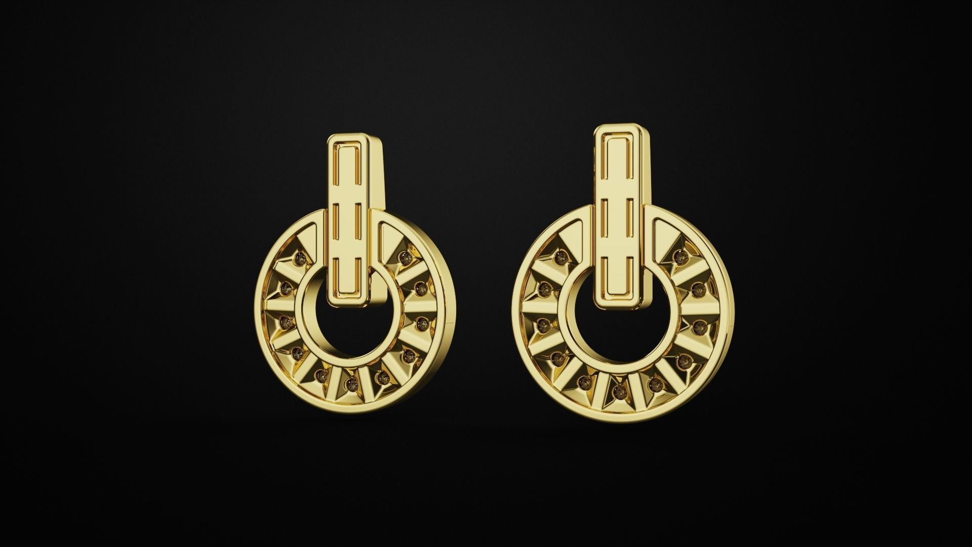 earrings pair of gold with diamonds 3D print model_2