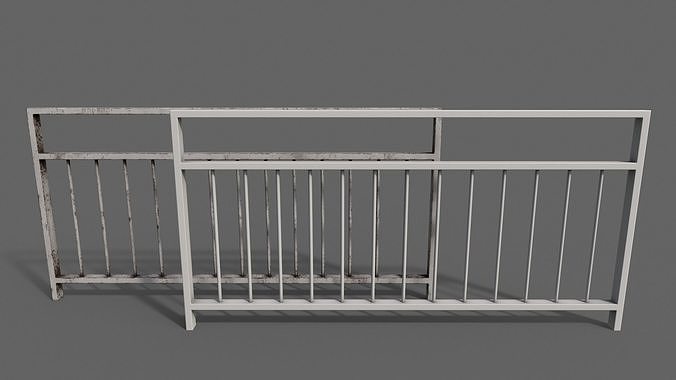 PBR Pedestrian Guard Rail White V3 Low-poly 3D model