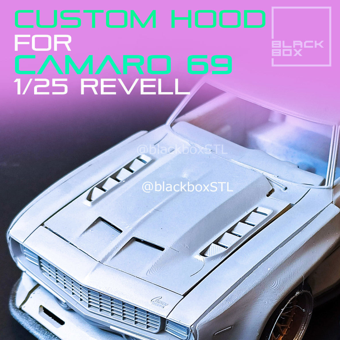 Custom HOOD for Camaro 69 Revell 1-25th 3D print model_4