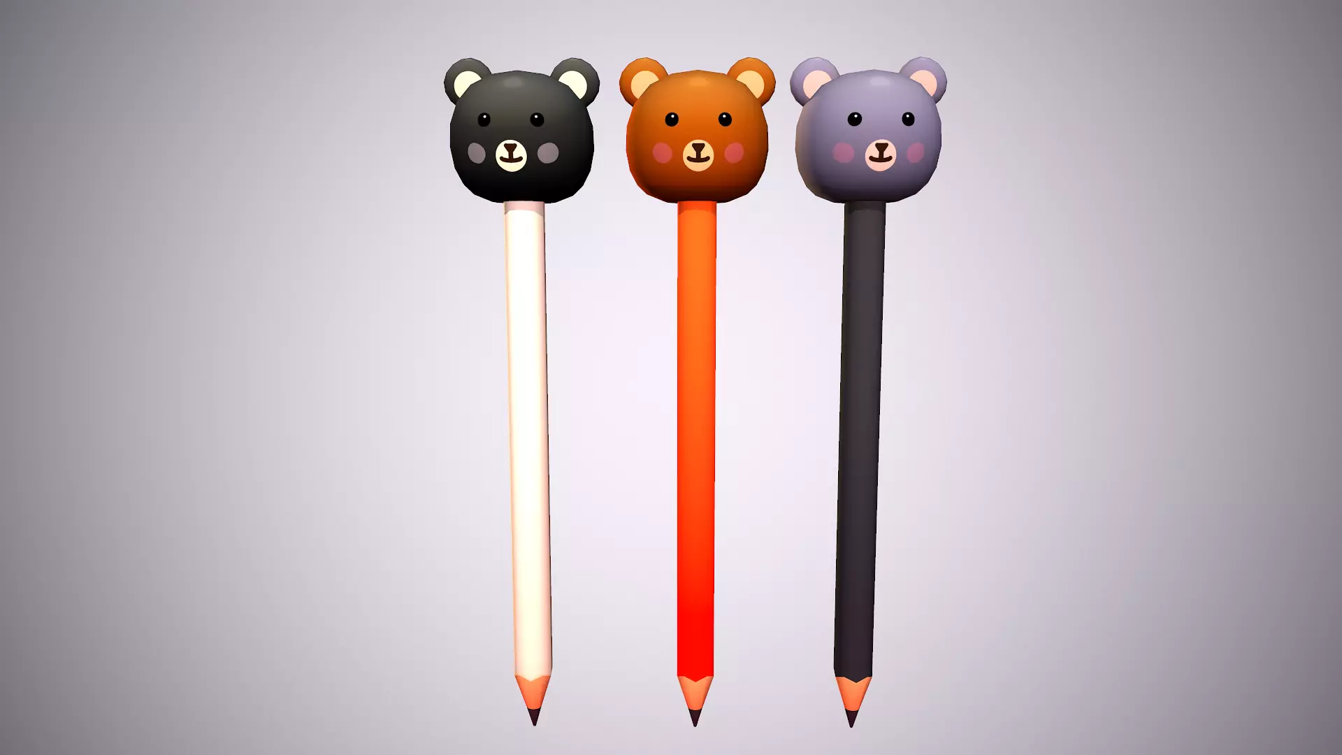 Pencil with teddy bear head Low-poly 3D model