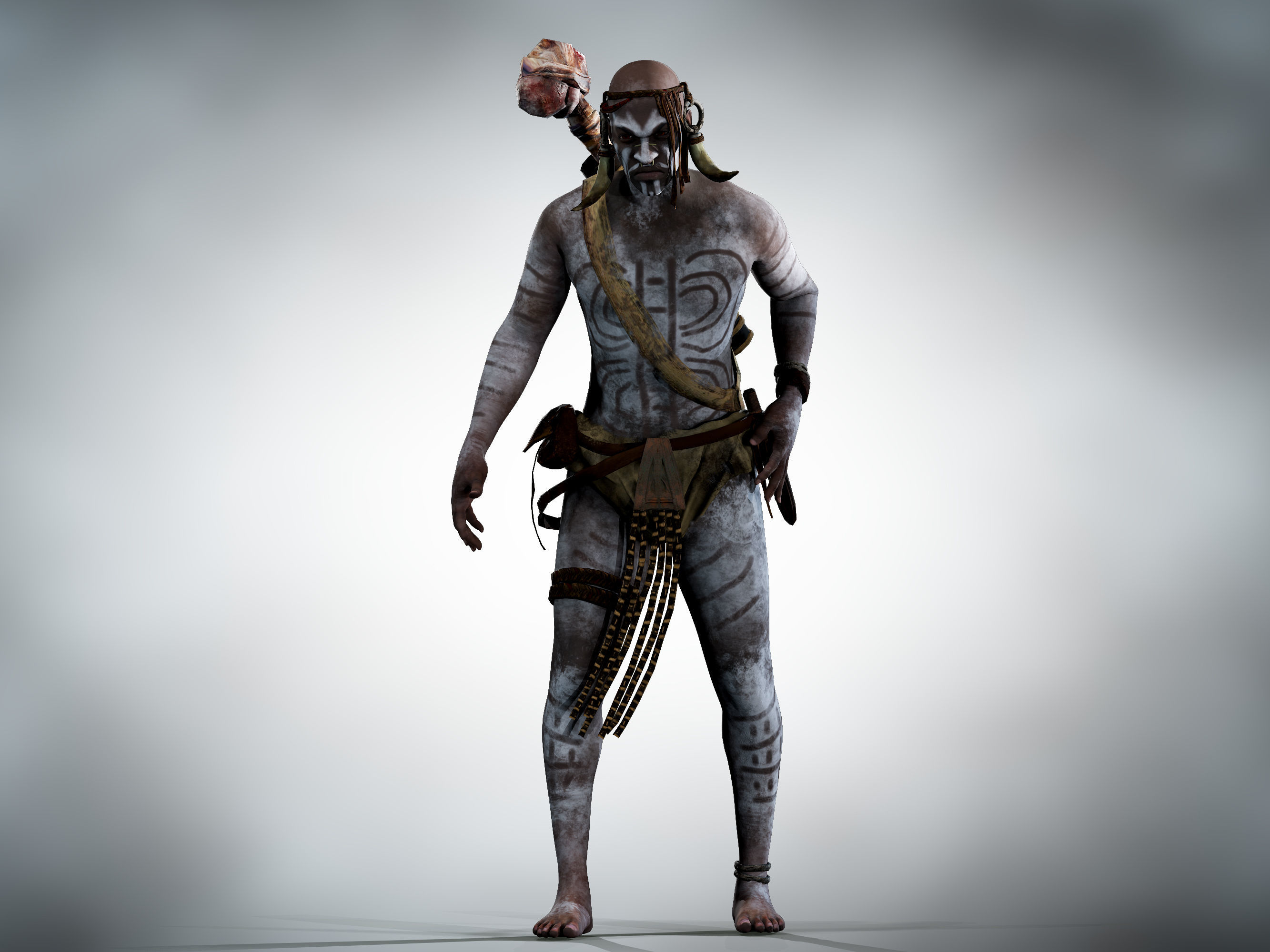Native warrior Low-poly 3D model_8