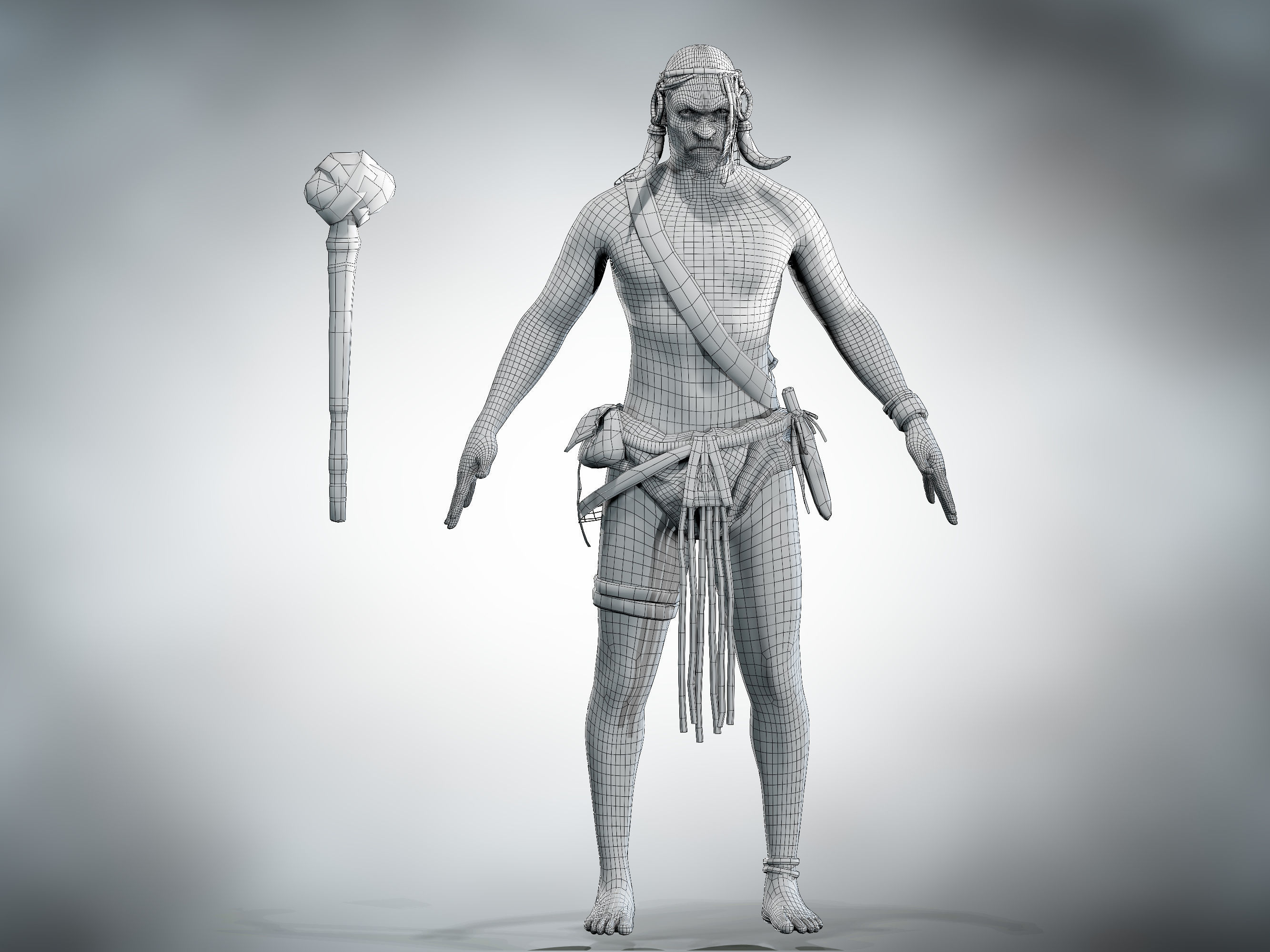 Native warrior Low-poly 3D model_13